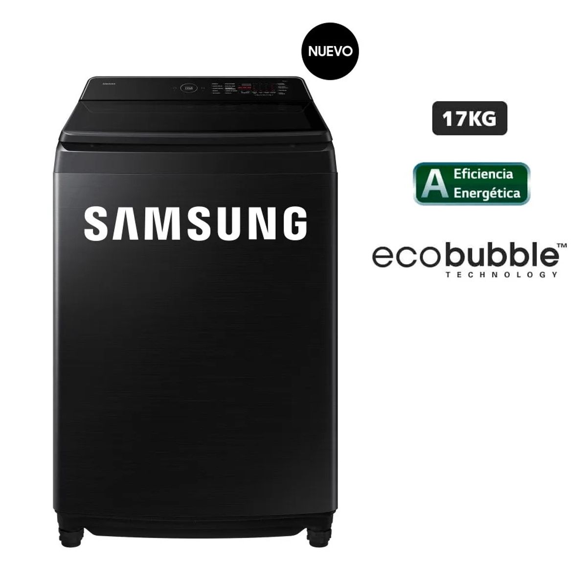 SAMSUNG - LAVADORA SAMSUNG AI WASH ECOBUBBLE 17kg NEGRA WA80F17S8BPE