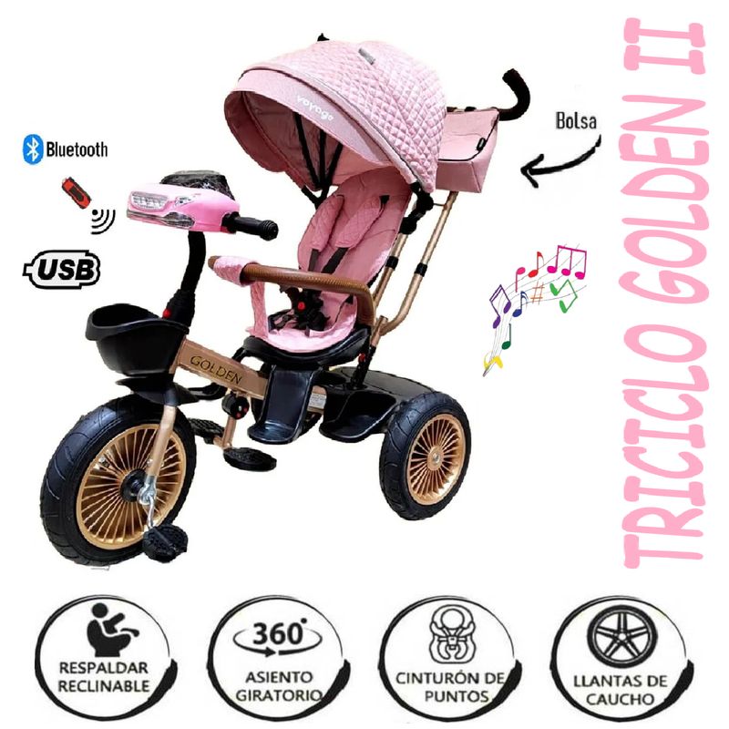 VOYAGE - Triciclo De Paseo Golden II Asiento Giratorio -Rosa