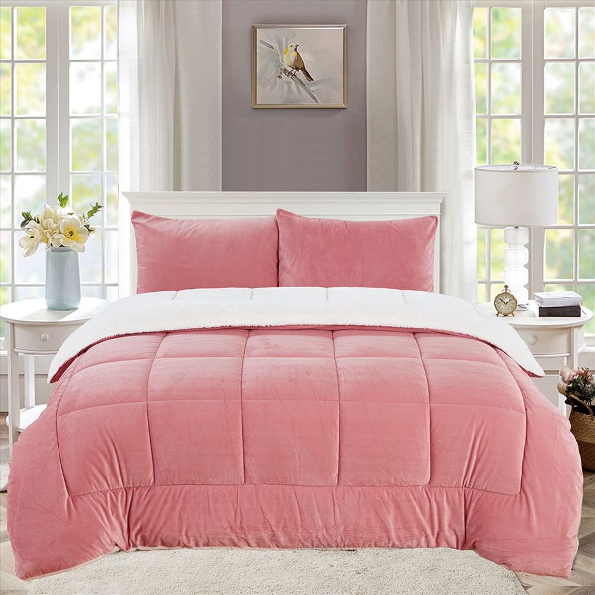 CASATEX - Edredón Queen Piel de Ángel con Sherpa Premium + Juego de Sábanas