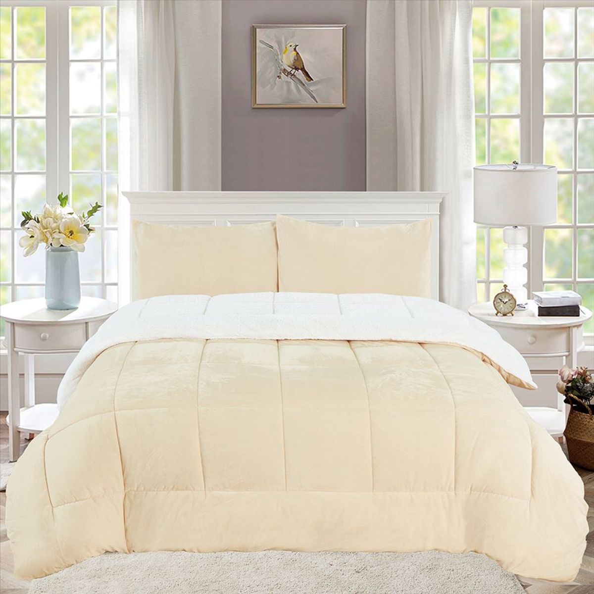 CASATEX - Edredón Queen Piel de Ángel con Sherpa Premium + Juego de Sábanas