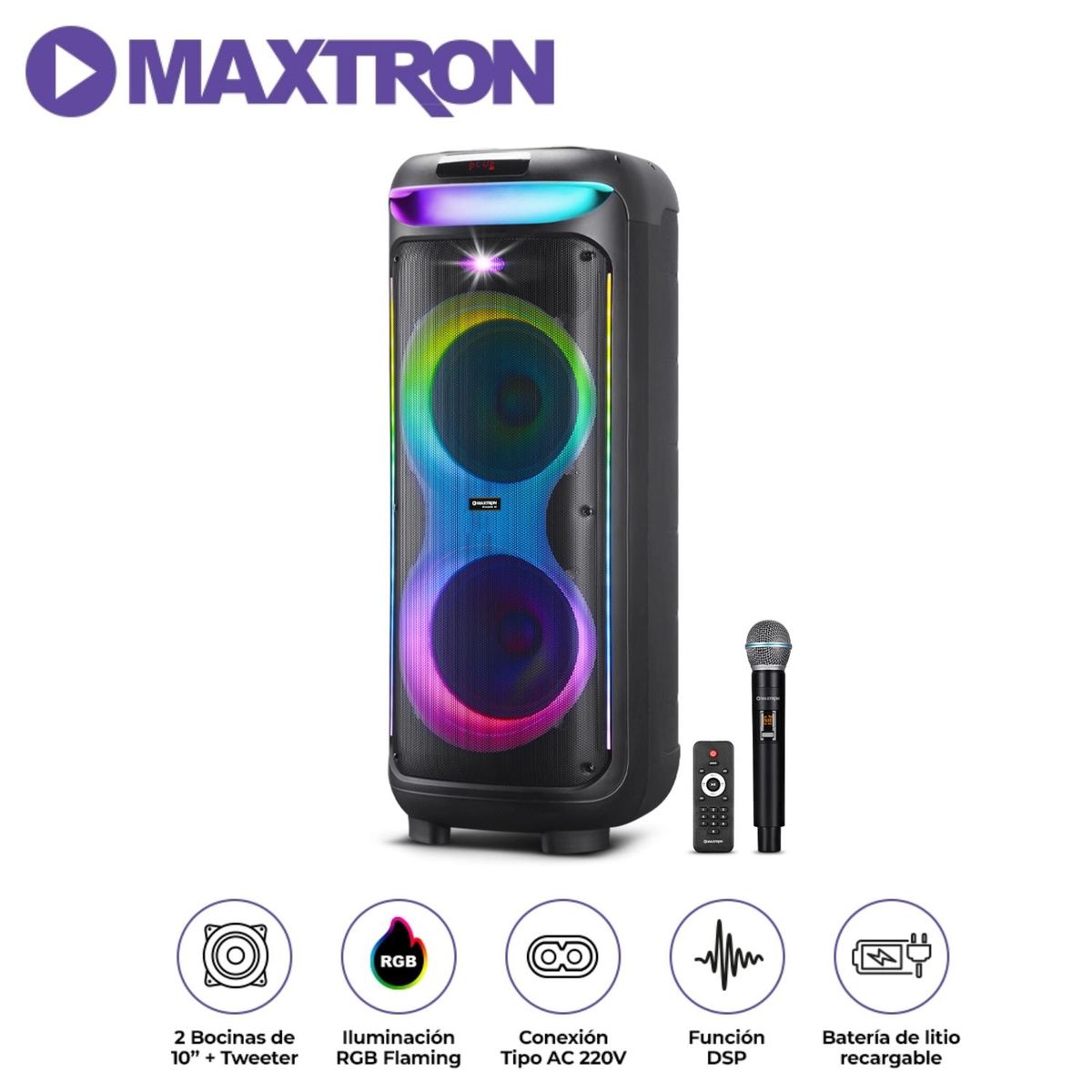 MAXTRON - Torre de Sonido Maxtron Bravatto MX 805 USB BT TWS LED RGB Micrófono