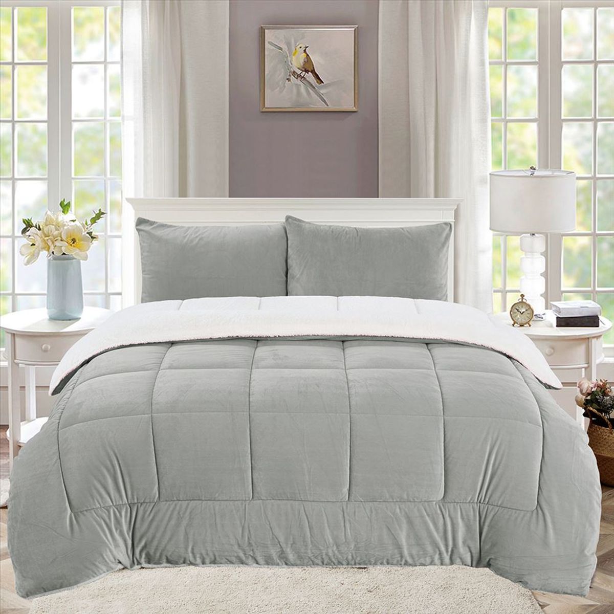 CASATEX - Edredón King Piel de Ángel con Sherpa Premium + Juego de Sábanas