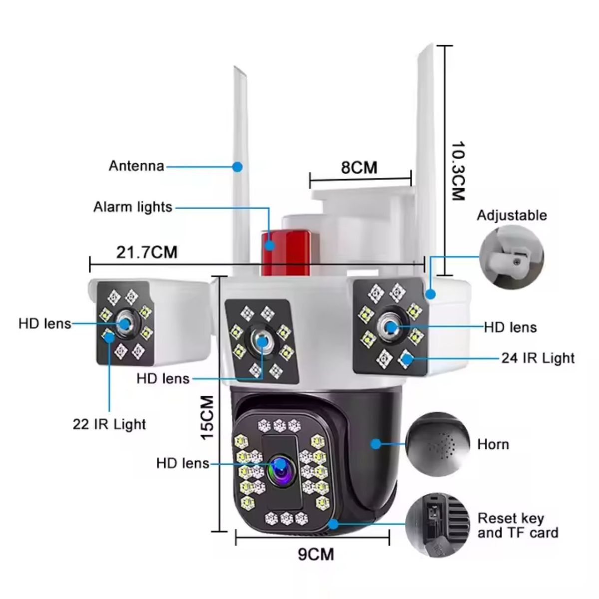 OEM - Camara Seguridad Vigilancia IP Wifi PTZ Triple Lente 360 Exterior Ultra HD 12MP