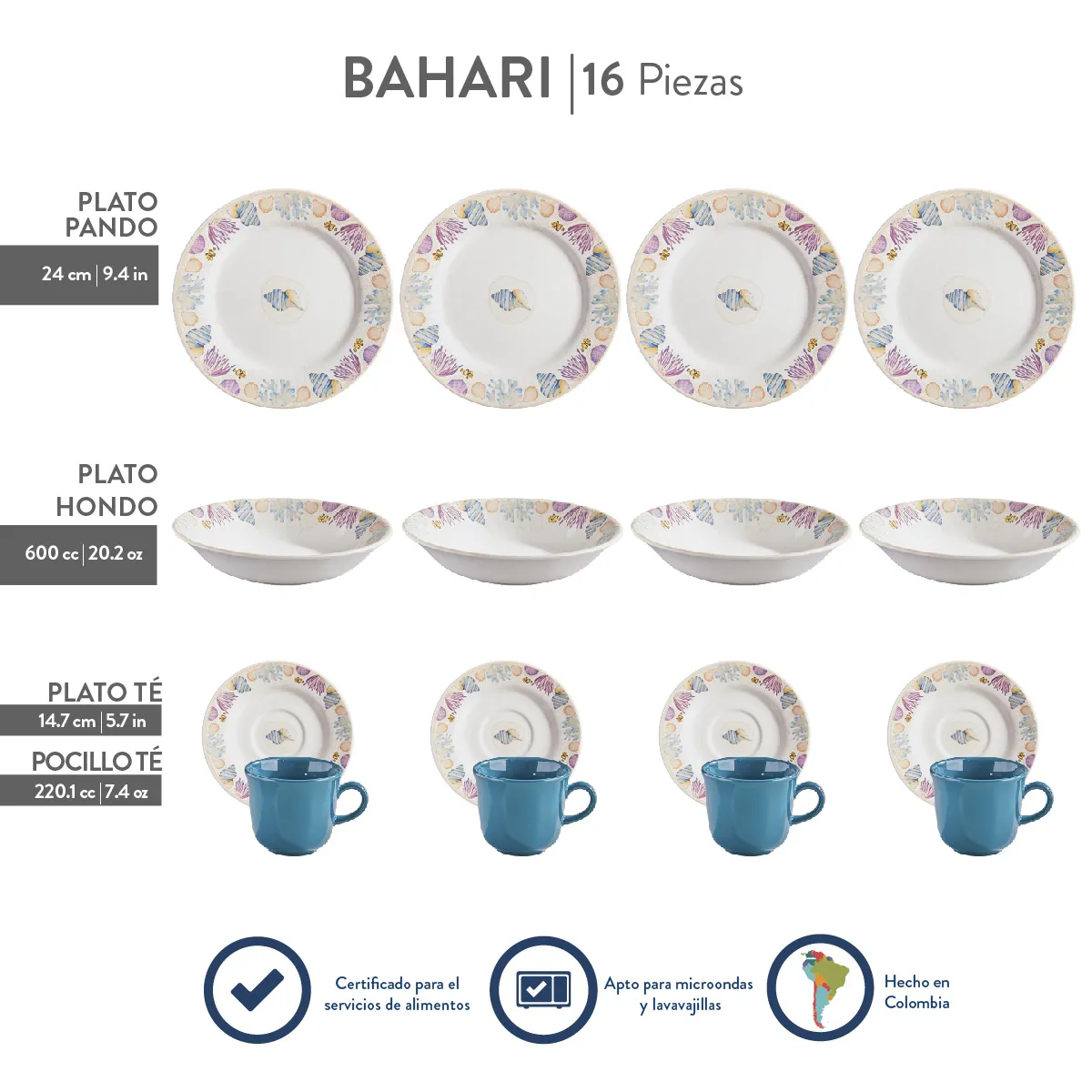 CORONA - Juego de Vajilla CORONA 16 piezas Bahar Original Garantia