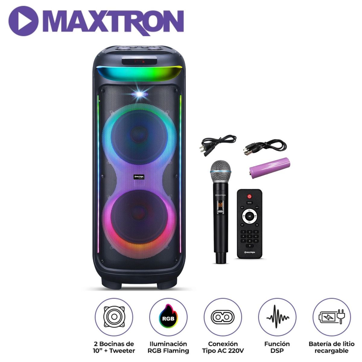 MAXTRON - Parlante Maxtron Bravatto MX 805 USB BT TWS RGB con Microfono