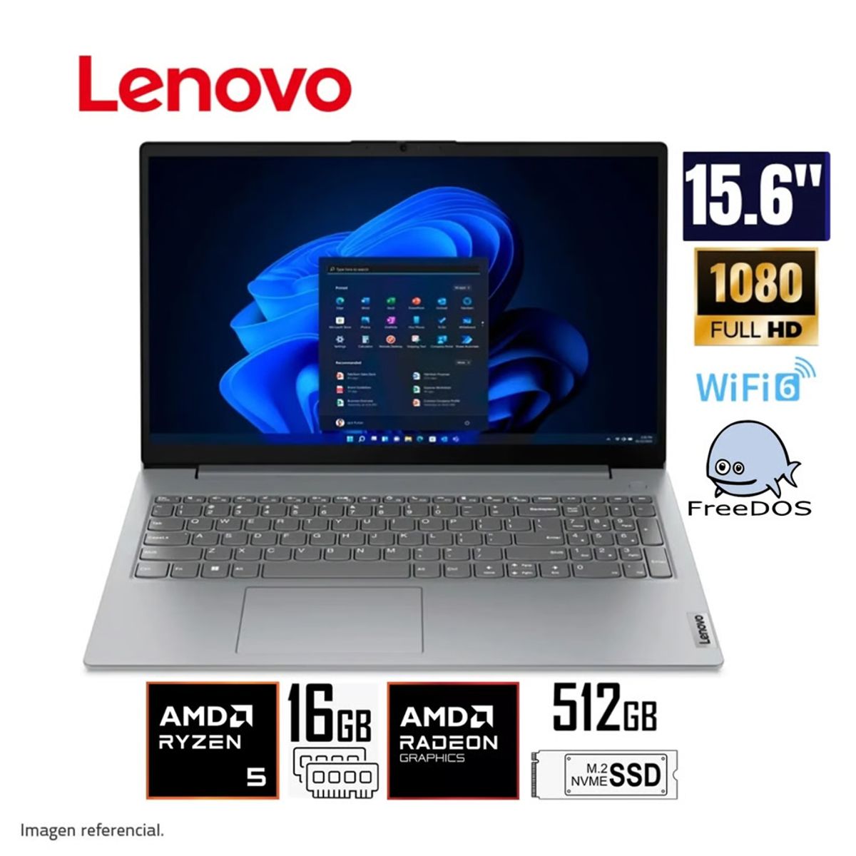LENOVO - LAPTOP LENOVO V15 G4 AMN AMD RYZEN 5-7520U 16GB RAM 512GB SSD 15.6"  FHD FREE DOS - 82YU00XYLM