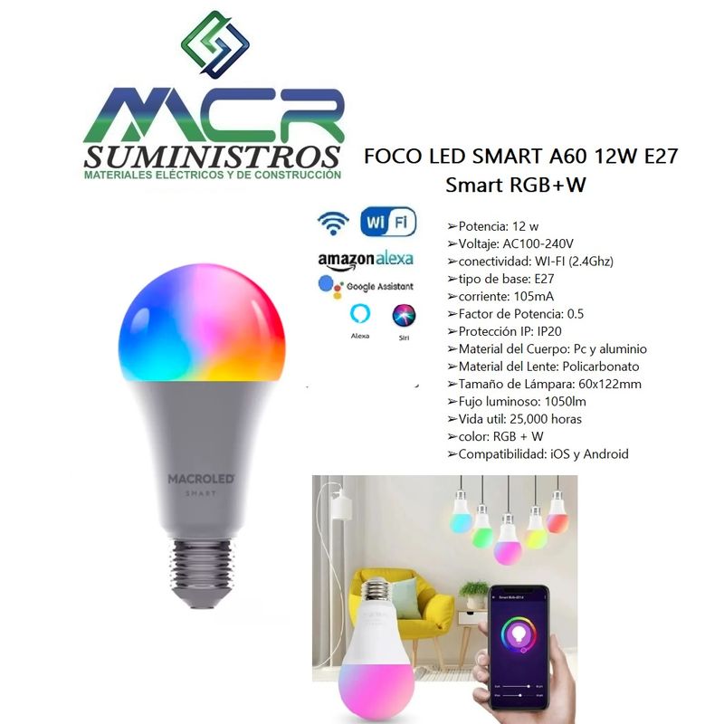 GENERICO - FOCO LED SMART A60 12W E27 Smart RGB+W
