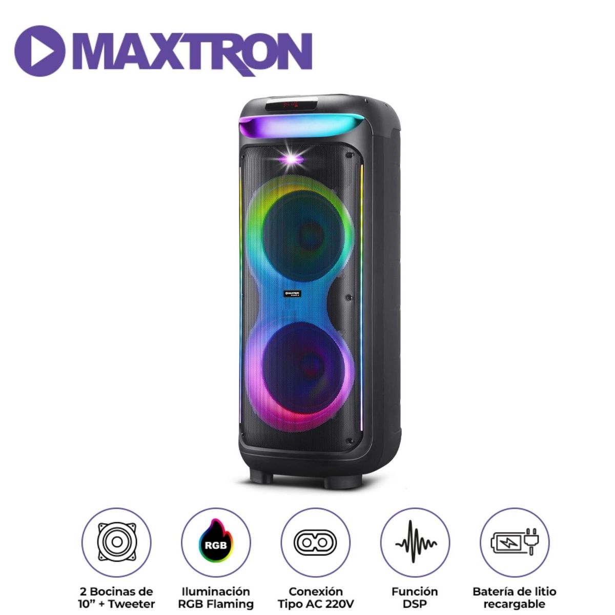 MAXTRON - Torre de audio Maxtron Bravatto MX 805 USB BT TWS LED RGB Micrófono