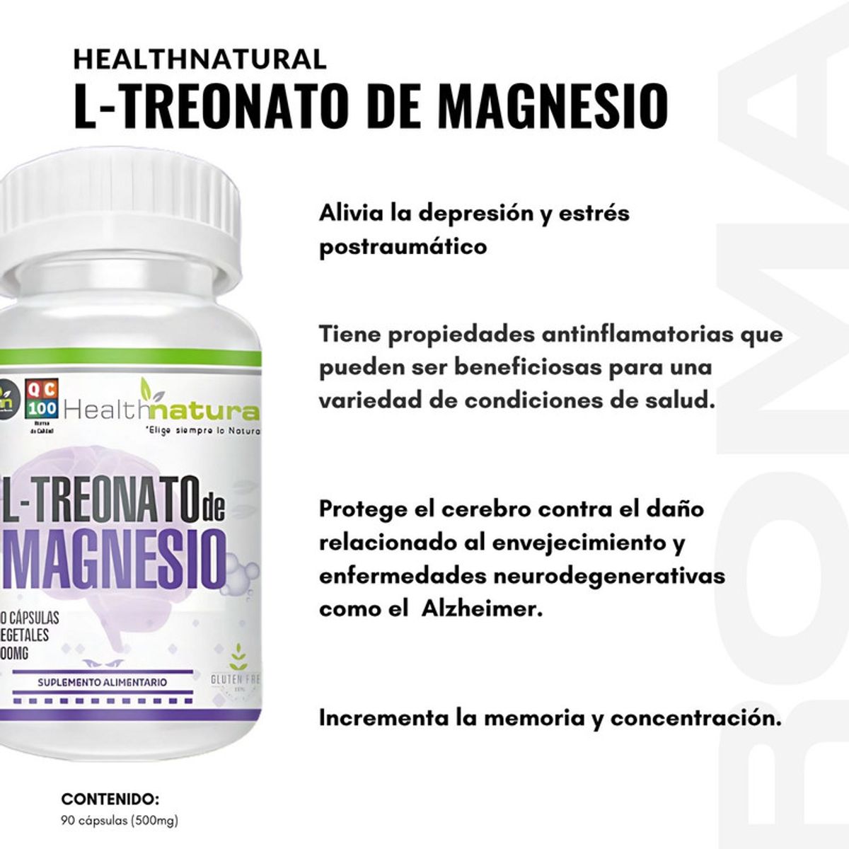 HEALTHNATURAL - PACK 3 L-TREONATO DE MAGNESIO HEALTHNATURAL 1500MG