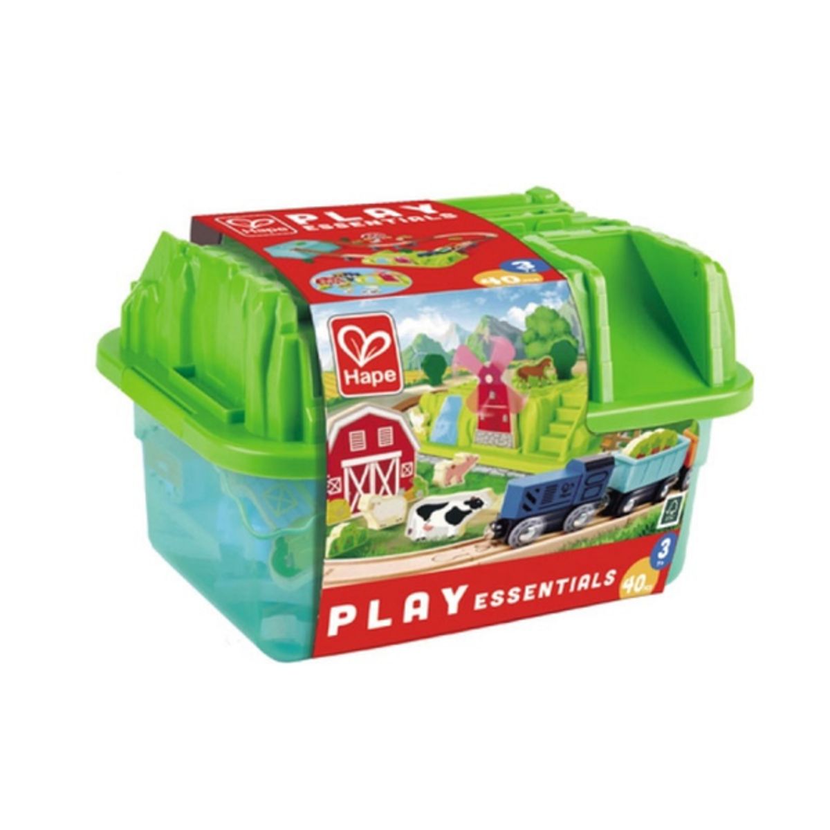 HAPE - Set ferroviario de madera en balde modelo granja 40 piezas