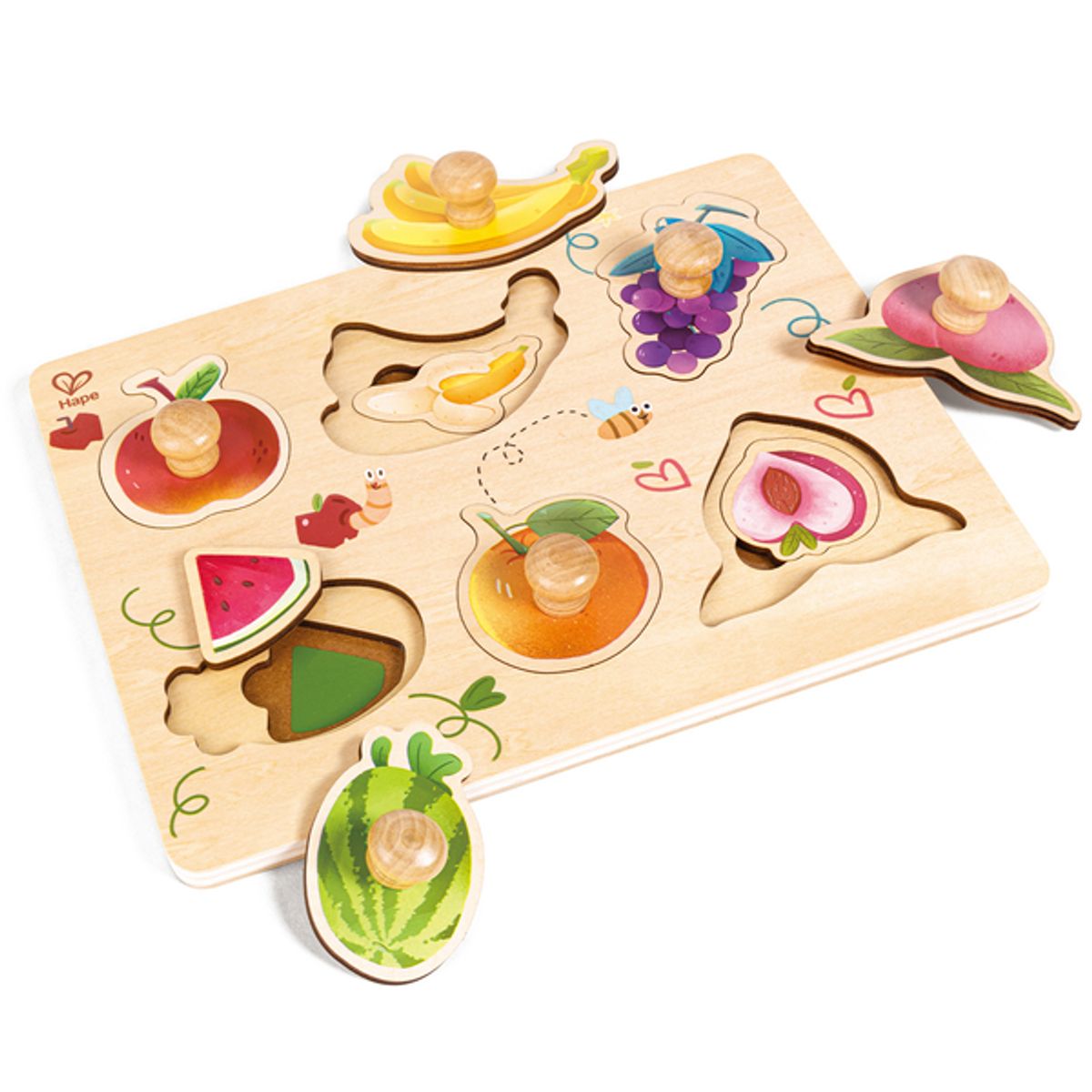 HAPE - Rompecabezas de encaje con perilla de madera modelo frutas