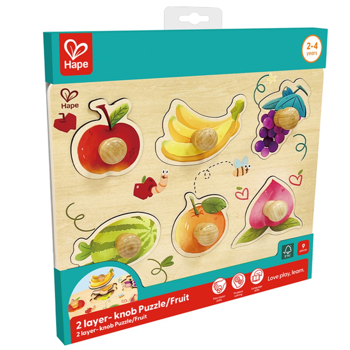 HAPE - Rompecabezas de encaje con perilla de madera modelo frutas