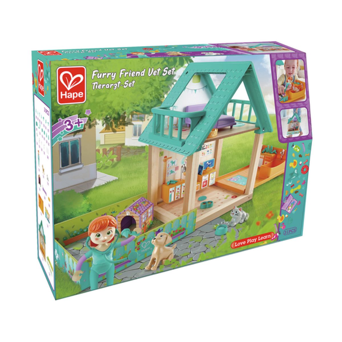 HAPE - Set de veterinario amigos peludos de madera 31 piezas