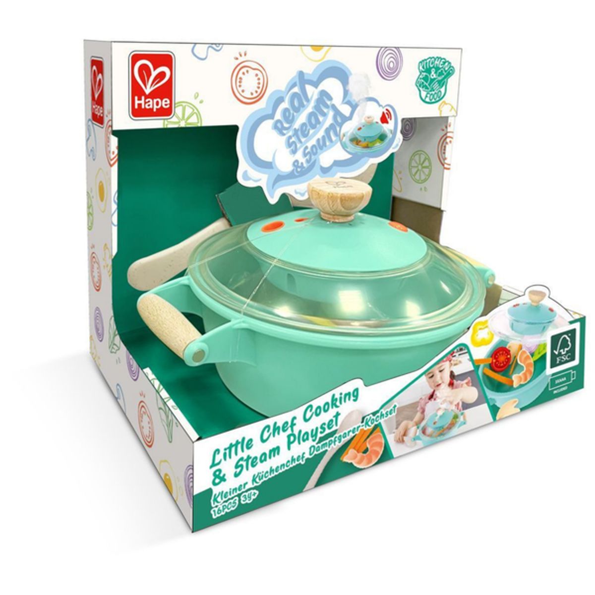 HAPE - Cocina y vaporera pequeño chef con sonido 16 piezas