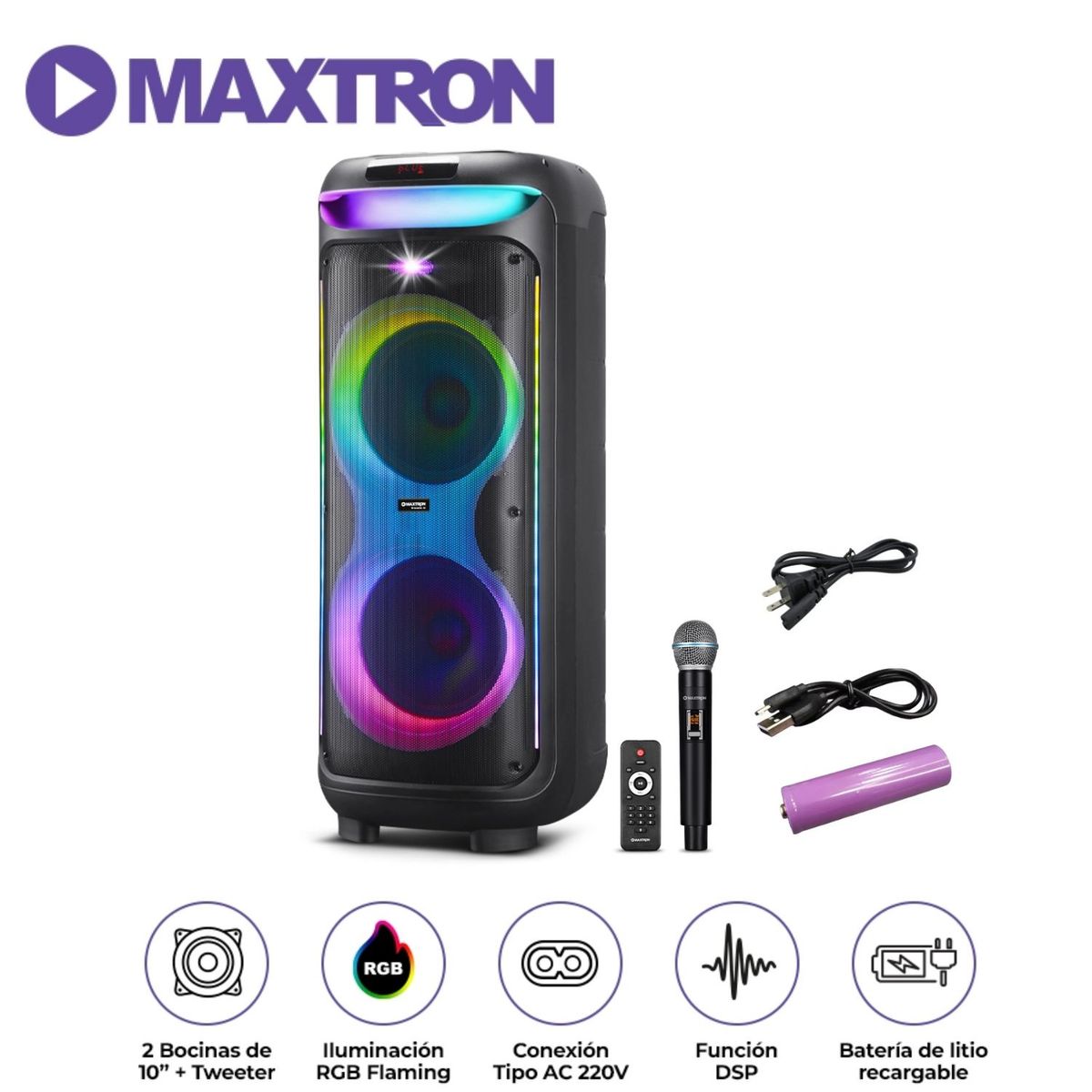MAXTRON - Altavoz Maxtron Bravatto MX 805 USB BT TWS LED RGB Micrófono