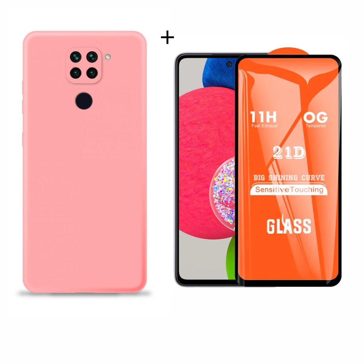 GENERICO - CASE SILICONA PARA REDMI NOTE 9 COLOR  Rosa + MICA DE VIDRIO