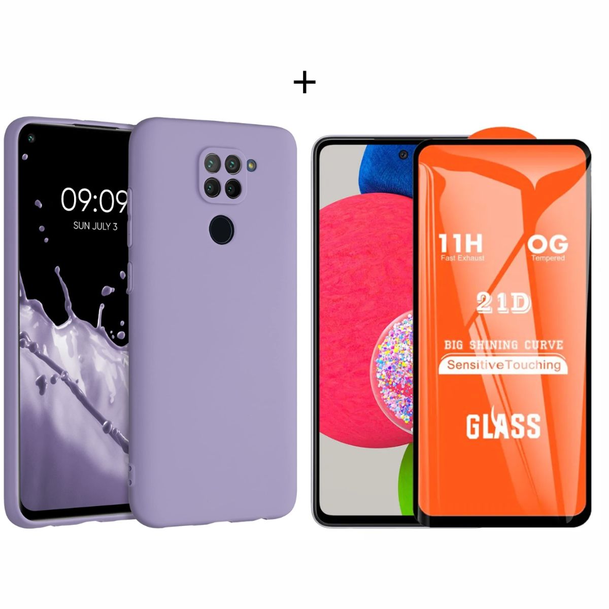 GENERICO - CASE SILICONA PARA REDMI NOTE 9 COLOR  LILA + MICA DE VIDRIO