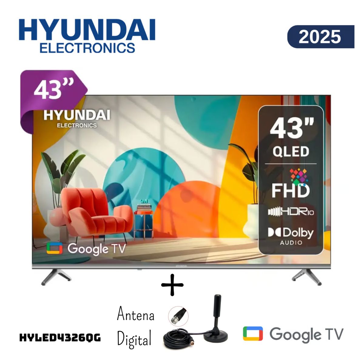 HYUNDAI - TELEVISOR SMART TV HYUNDAI QLED 43 HYLED4326QG + ANTENA