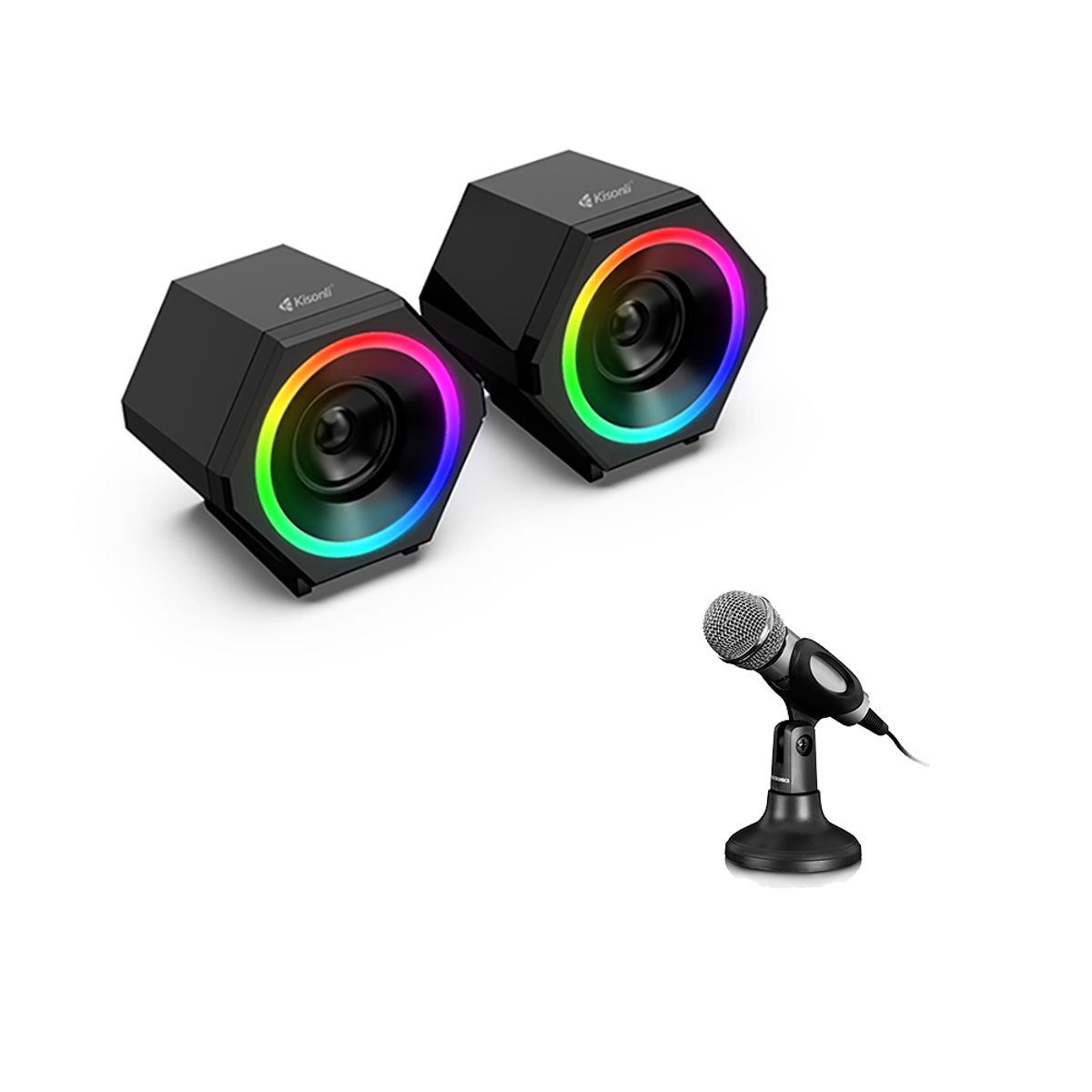 MICRONICS - COMBO PARLANTES GAMER KISONLI +  MICROFONO MICRONICS - PC LAPTOP