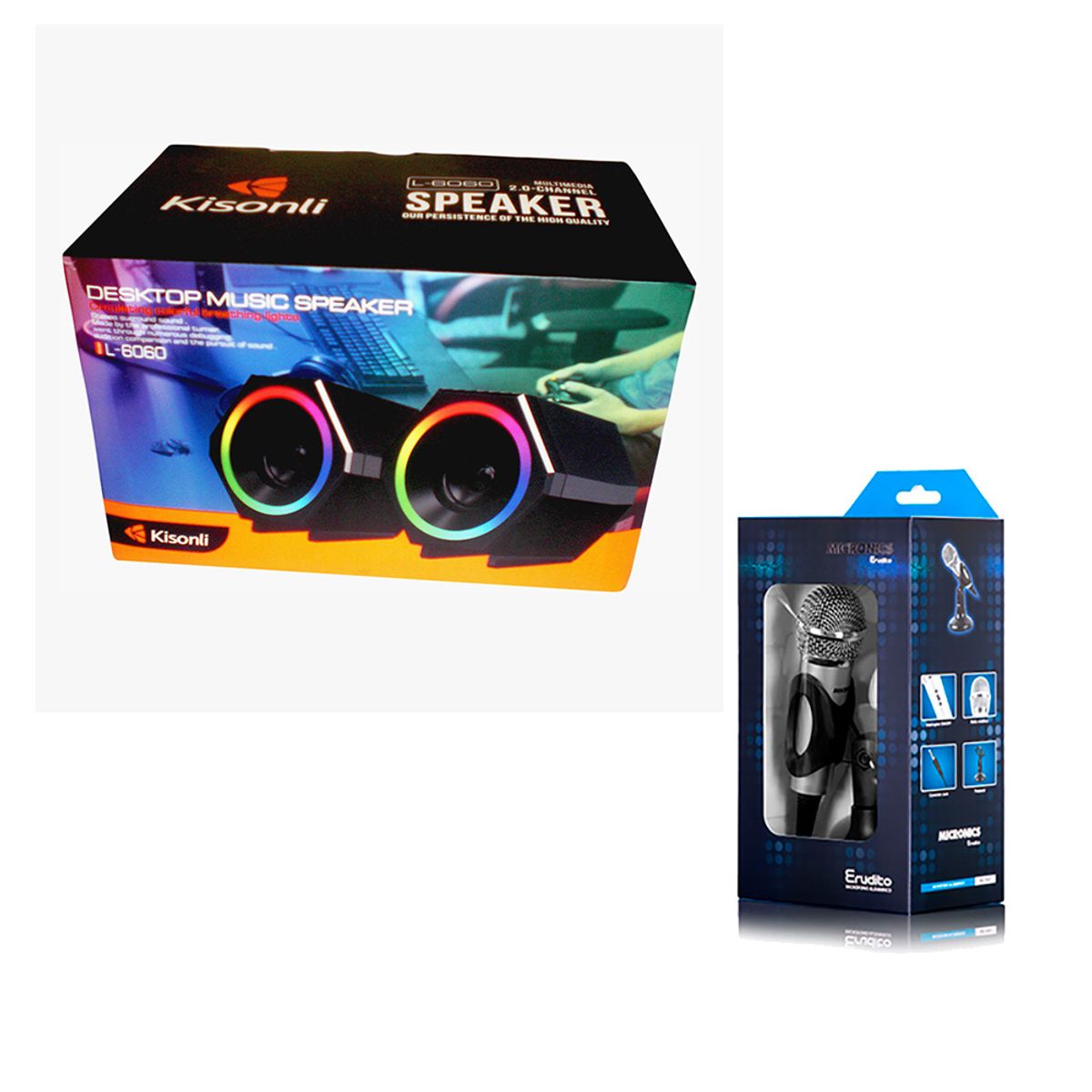 MICRONICS - COMBO PARLANTES GAMER KISONLI +  MICROFONO MICRONICS - PC LAPTOP