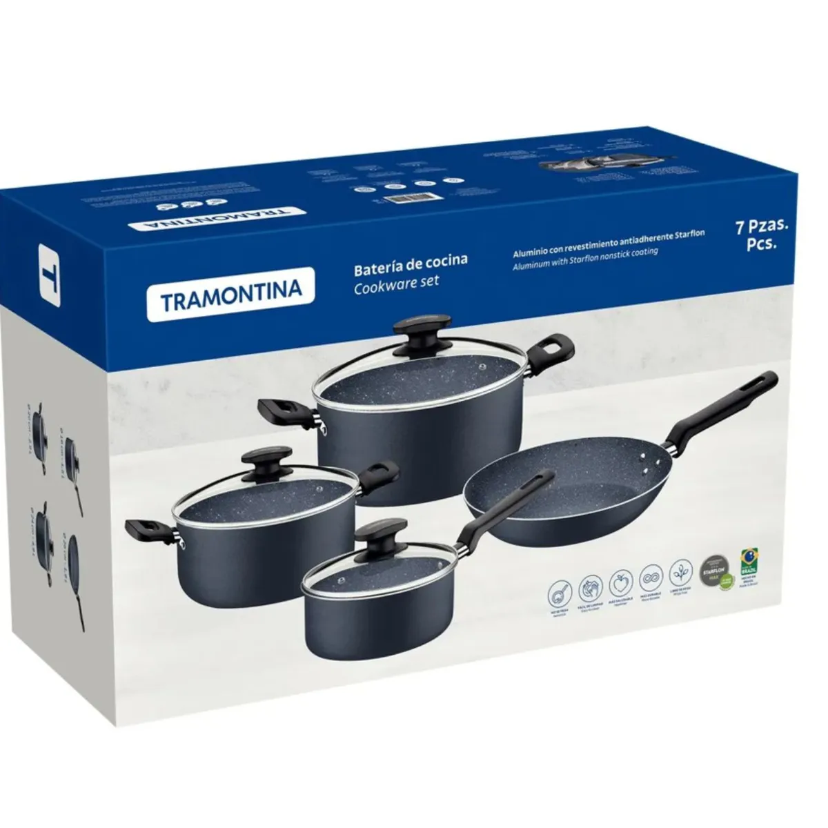 TRAMONTINA - Juego de Ollas Azul 7 Piezas Tramontina Revestimiento Antiadherente