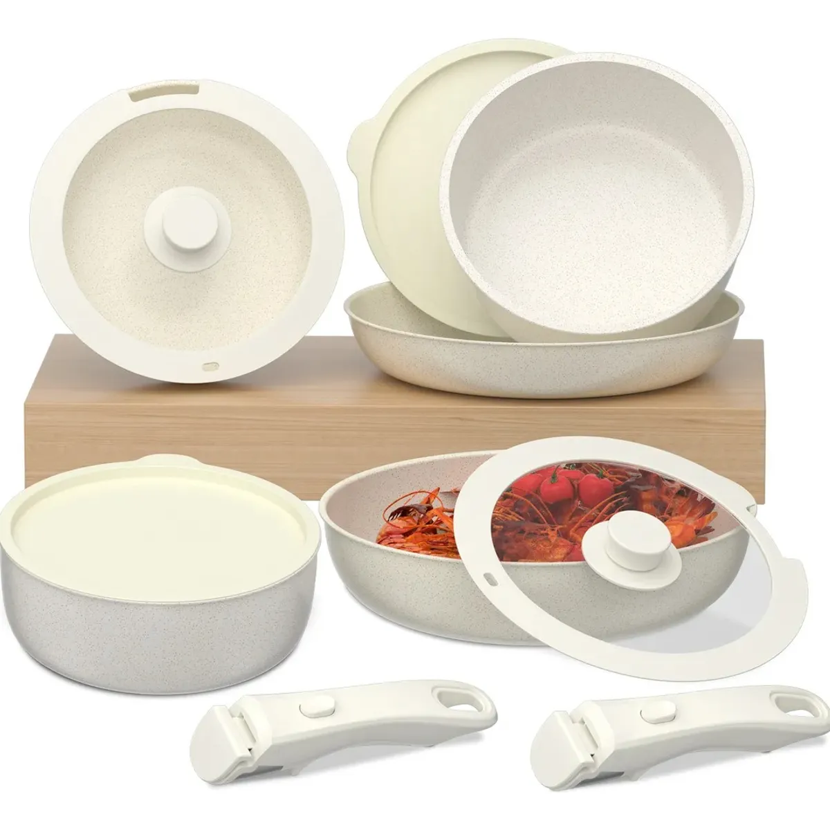 ANYHOGAR - Batería De Cocina Sarten Antiadherente Mango Extraíble 15pz