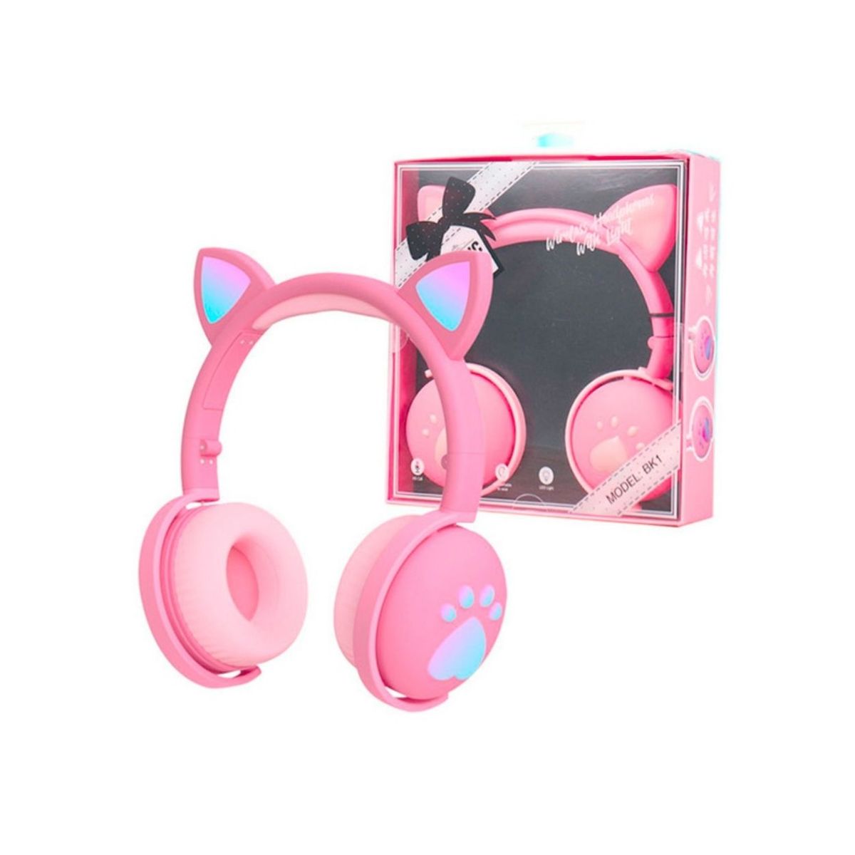 GENERICO - Audífonos Inalámbricos Oreja de Gato con Luz LED BK1 Rosa
