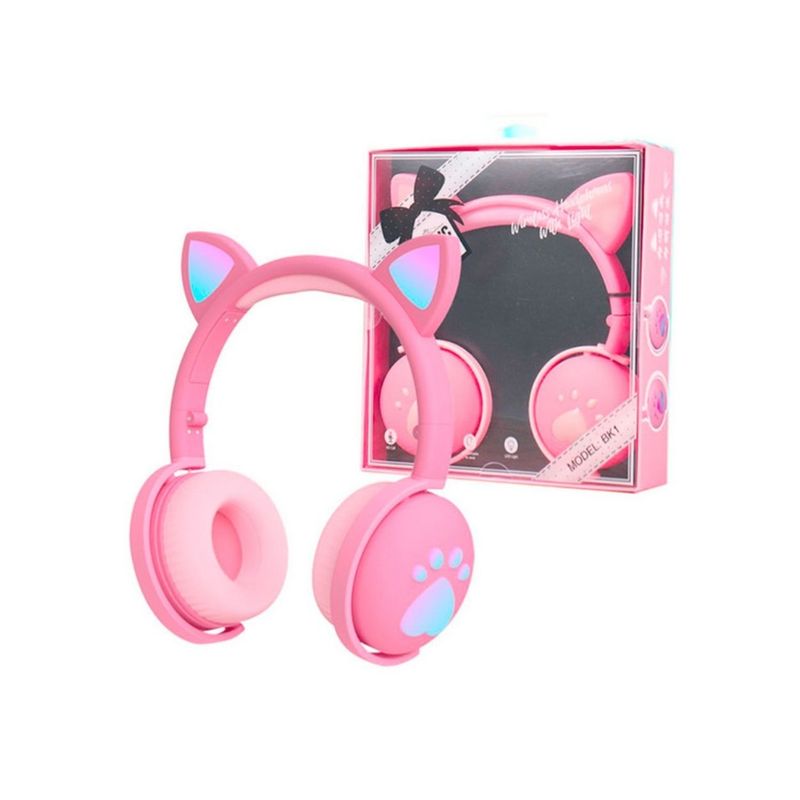 Audífonos Inalámbricos Oreja de Gato con Luz LED BK1 Rosa GENERICO