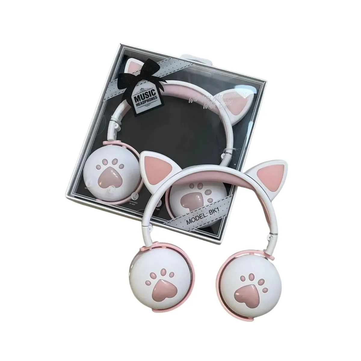 GENERICO - Audífonos Inalámbricos Oreja de Gato con Luz LED BK1 Blanco