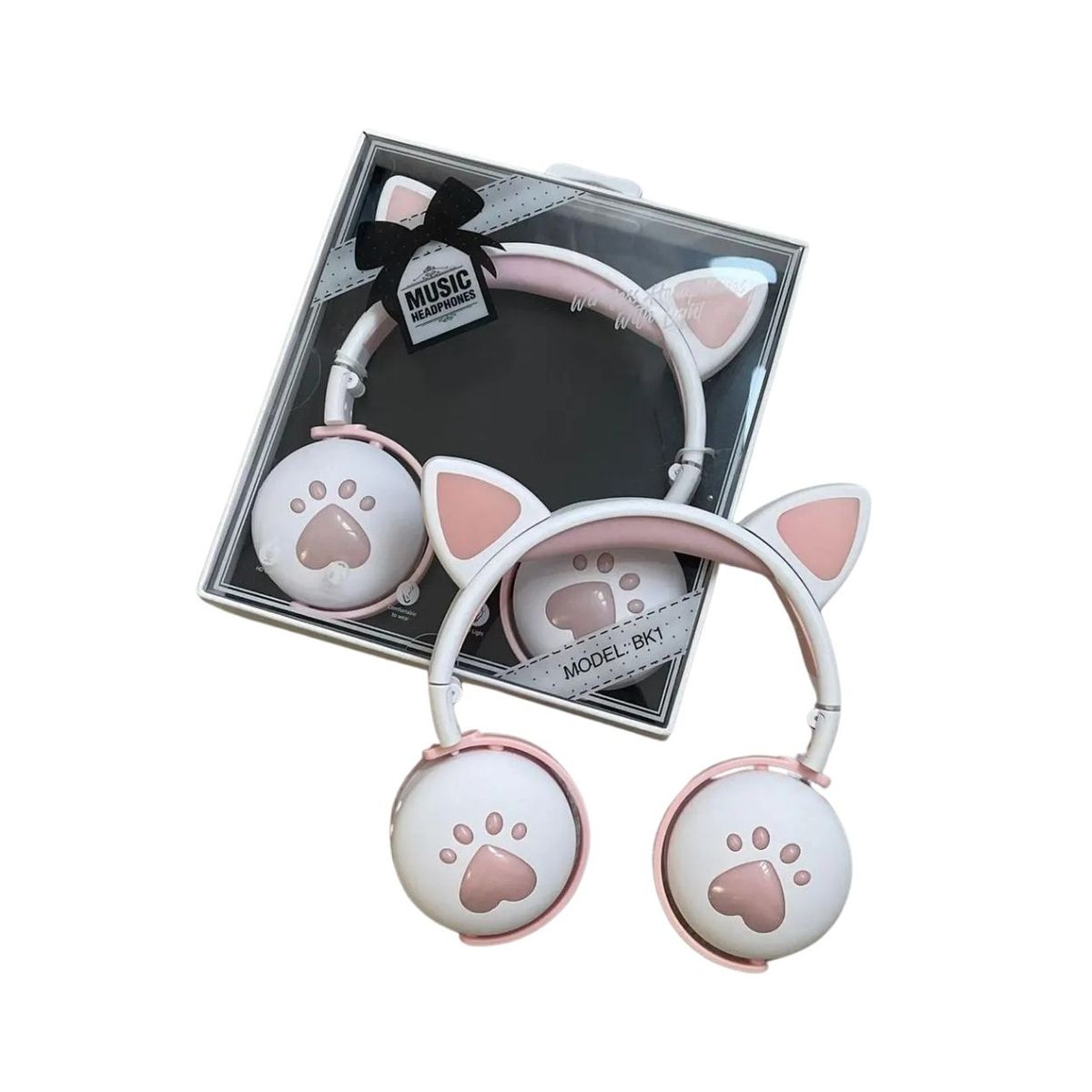 GENERICO - Audífonos Inalámbricos Oreja de Gato con Luz LED BK1 Blanco