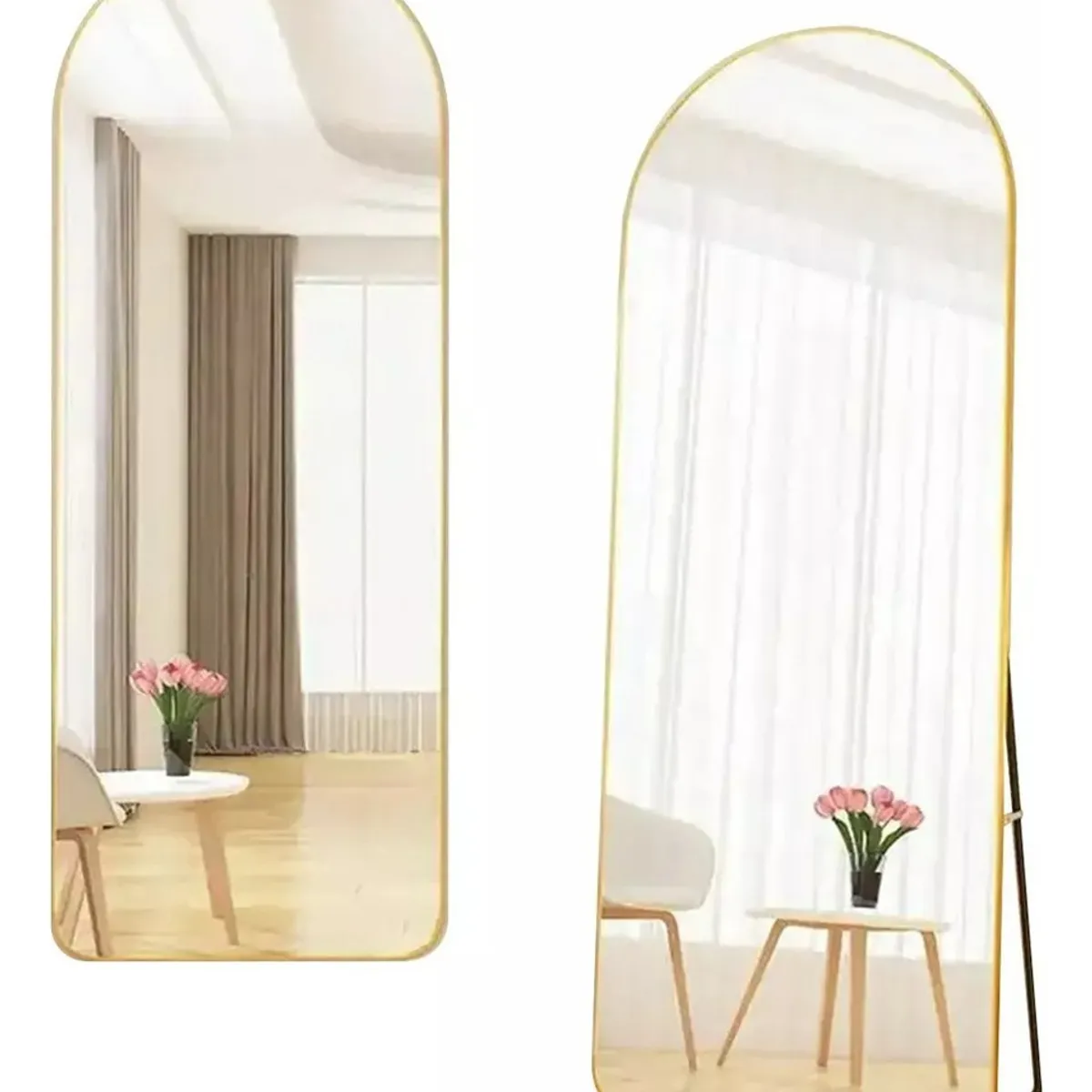 ANYHOGAR - Espejo De Suelo Ovalado Con Soporte Dorado De Lujo 160x50cm