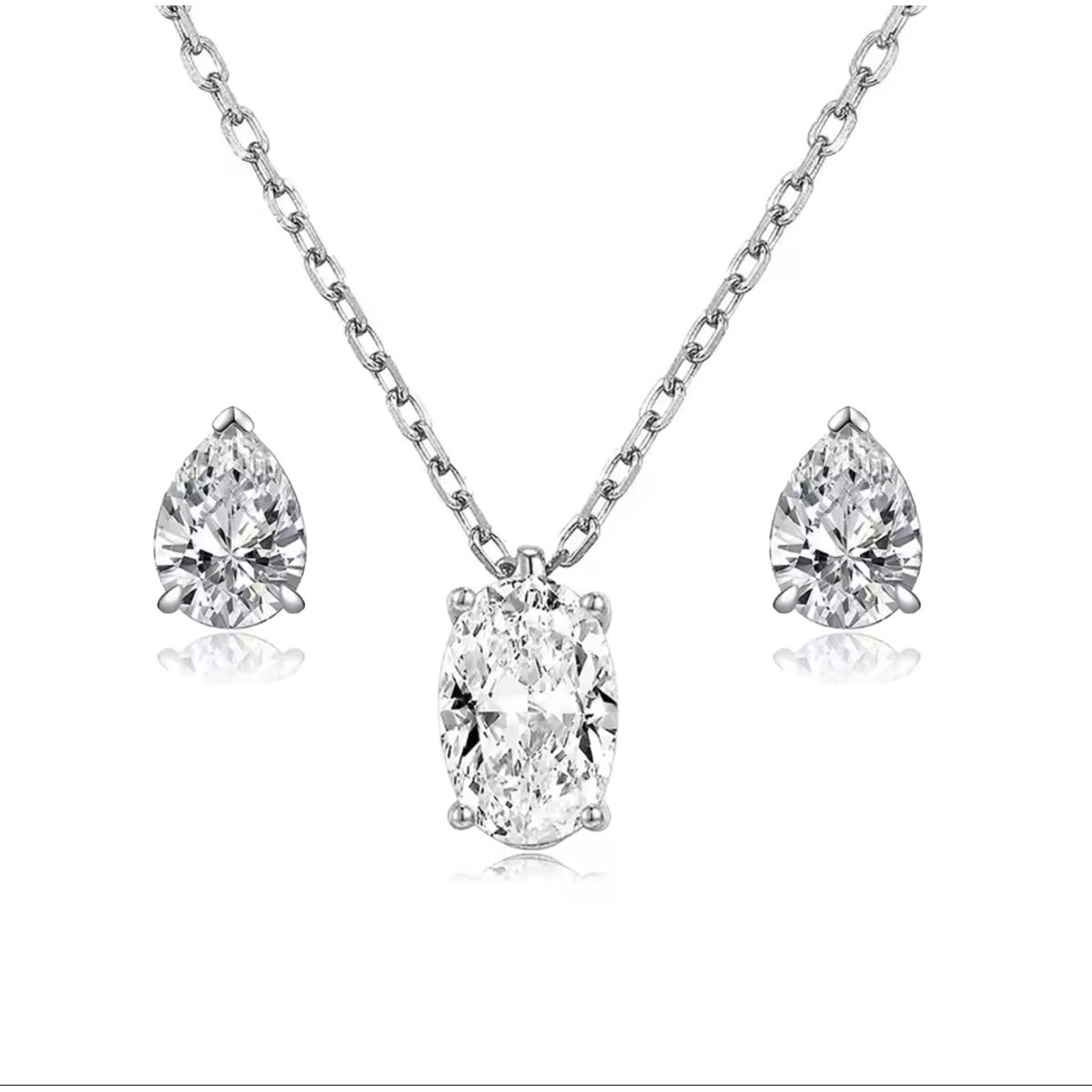 LA TIENDA 88 JOYAS Y ACCESORIOS - La Tienda 88 - Set Collar y Aretes Mujer Punto de Luz - Blanco