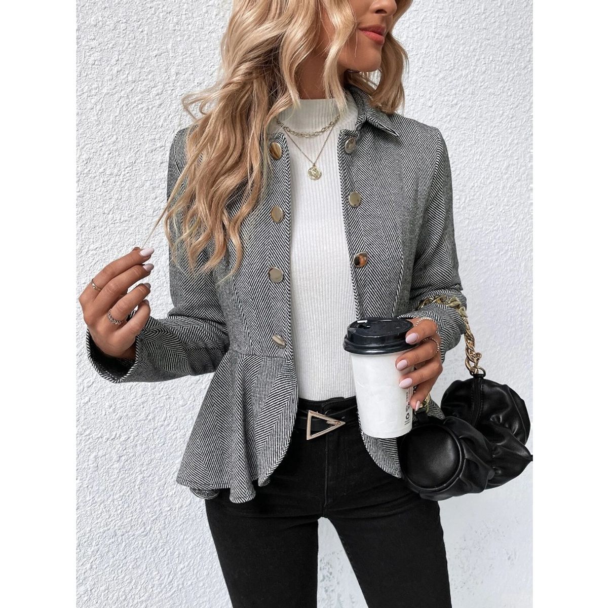 GIOIO - Chamarra Tipo Blazer Con Volantes Y Solapa Para Mujer