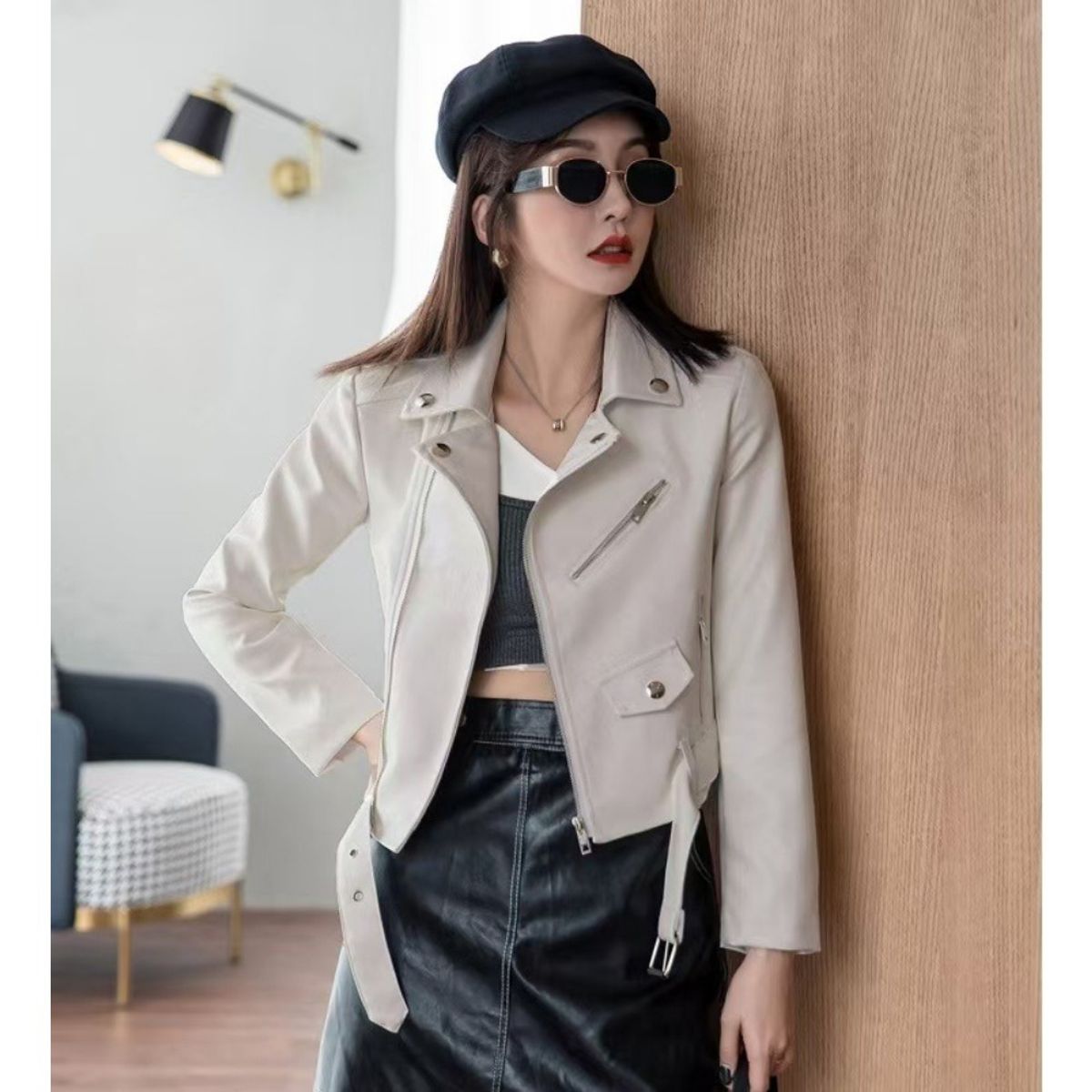 GIOIO - Mujeres De Moda Slim Chaqueta De PU Abrigo