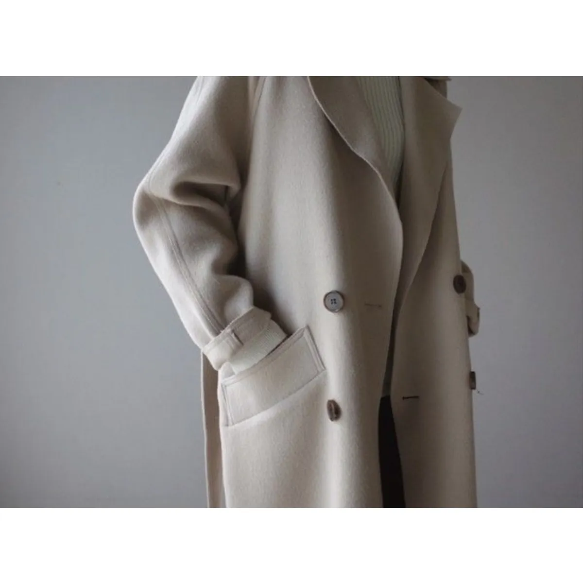 GIOIO - Abrigo Mujer Mezcla Lana Largo Entallado Oversize​