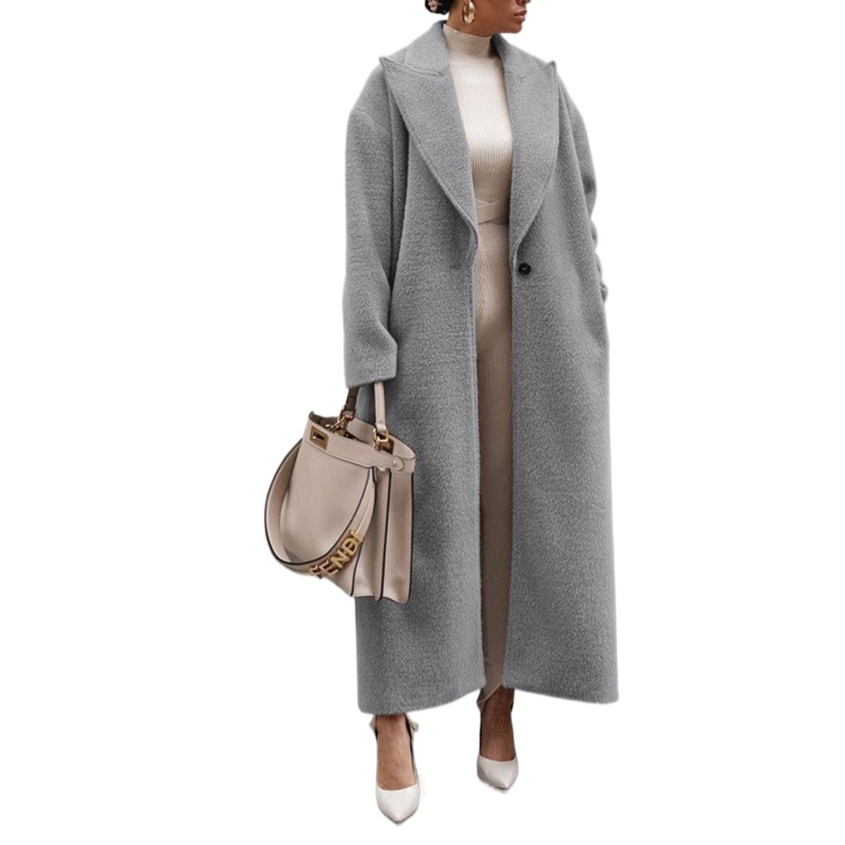 GIOIO - Abrigo Mujer Peluche Caliente Cuello Vuelto Entallada​