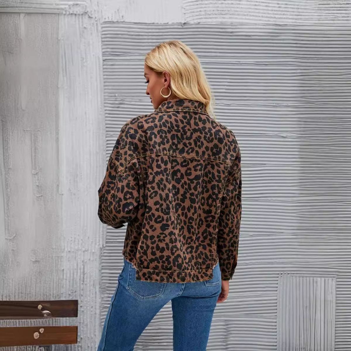 GIOIO - Chaqueta Corta Mujer Leopardo Jean Ajustada de Moda​