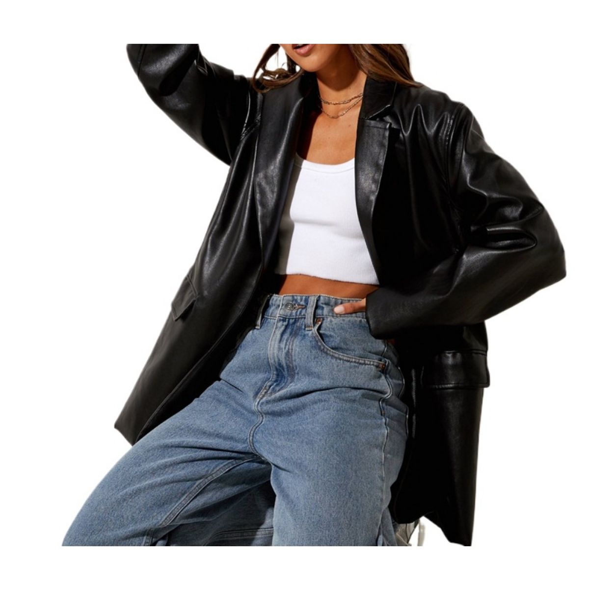 GIOIO - Saco Piel Mujer Caliente Informal Elegante Ajustada​