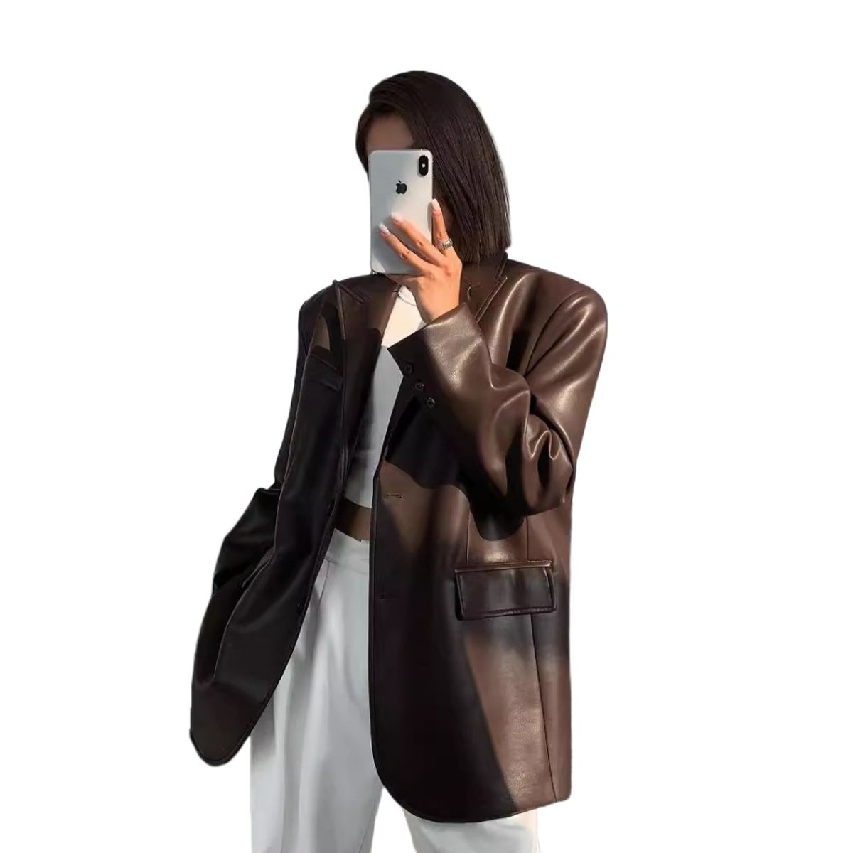 GIOIO - Saco Mujer Piel PU Premium Relajado Moderno​