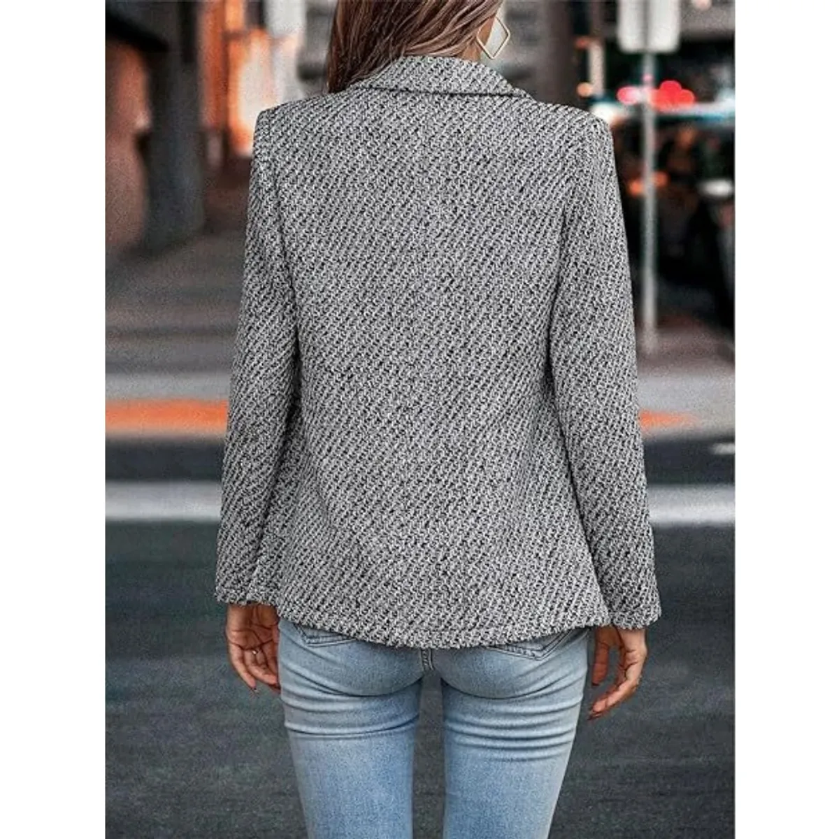 GIOIO - Saco Mujer Tweed Clásico Recortado Silueta Preciso Bolsillos