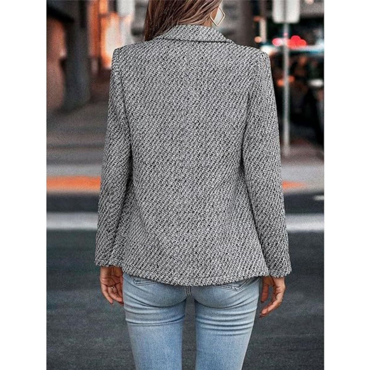 GIOIO - Saco Mujer Tweed Clásico Recortado Silueta Preciso Bolsillos