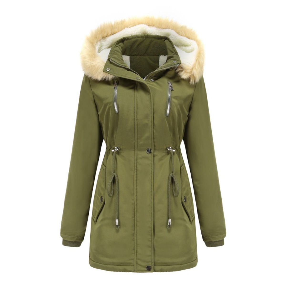 GIOIO - Chaqueta Mujer Ecopiel Gruesa Capucha Desmontable Relajada Cálida​