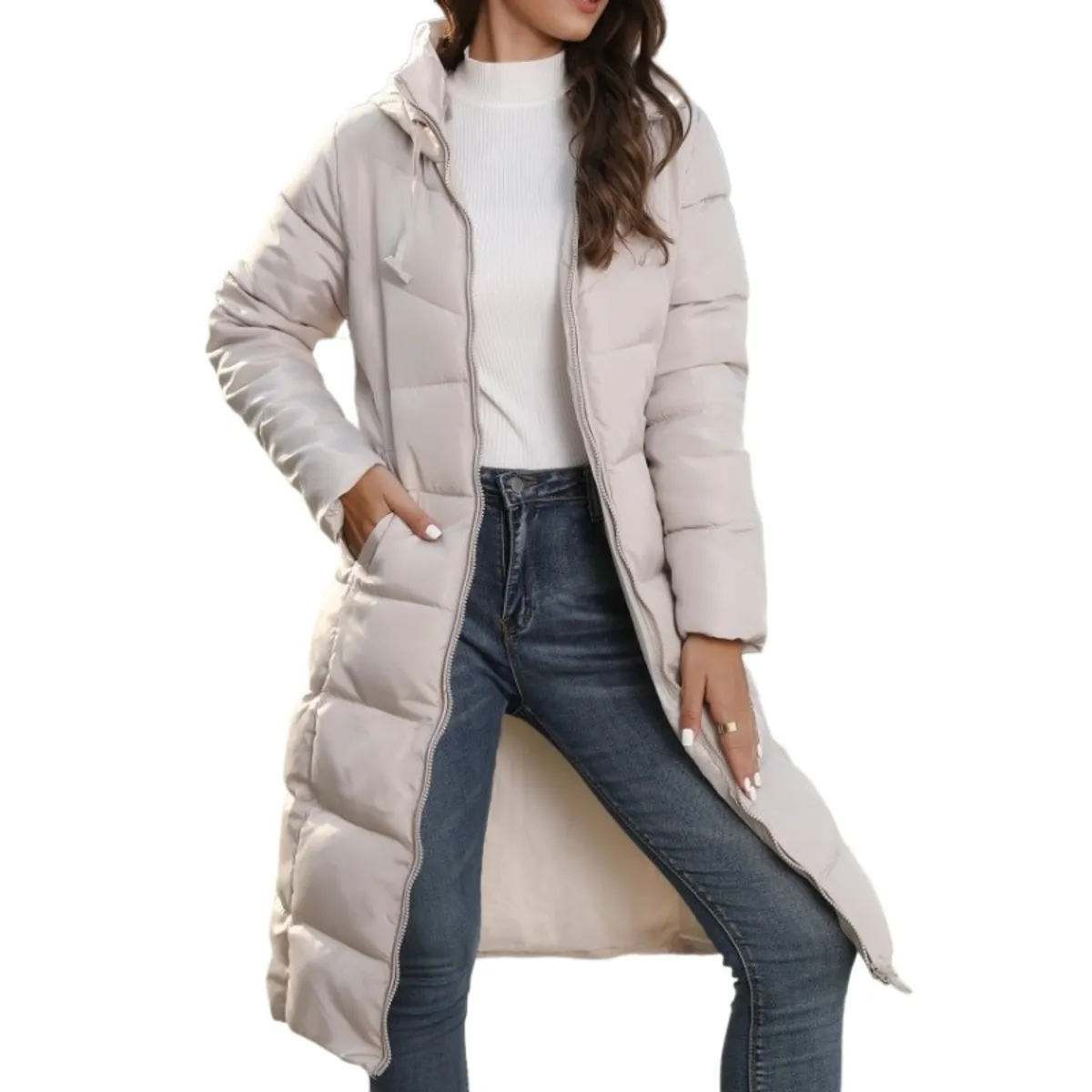 GIOIO - Abrigo Mujer Mediano Capucha Relleno Sintético Premium Ajustado Cálido