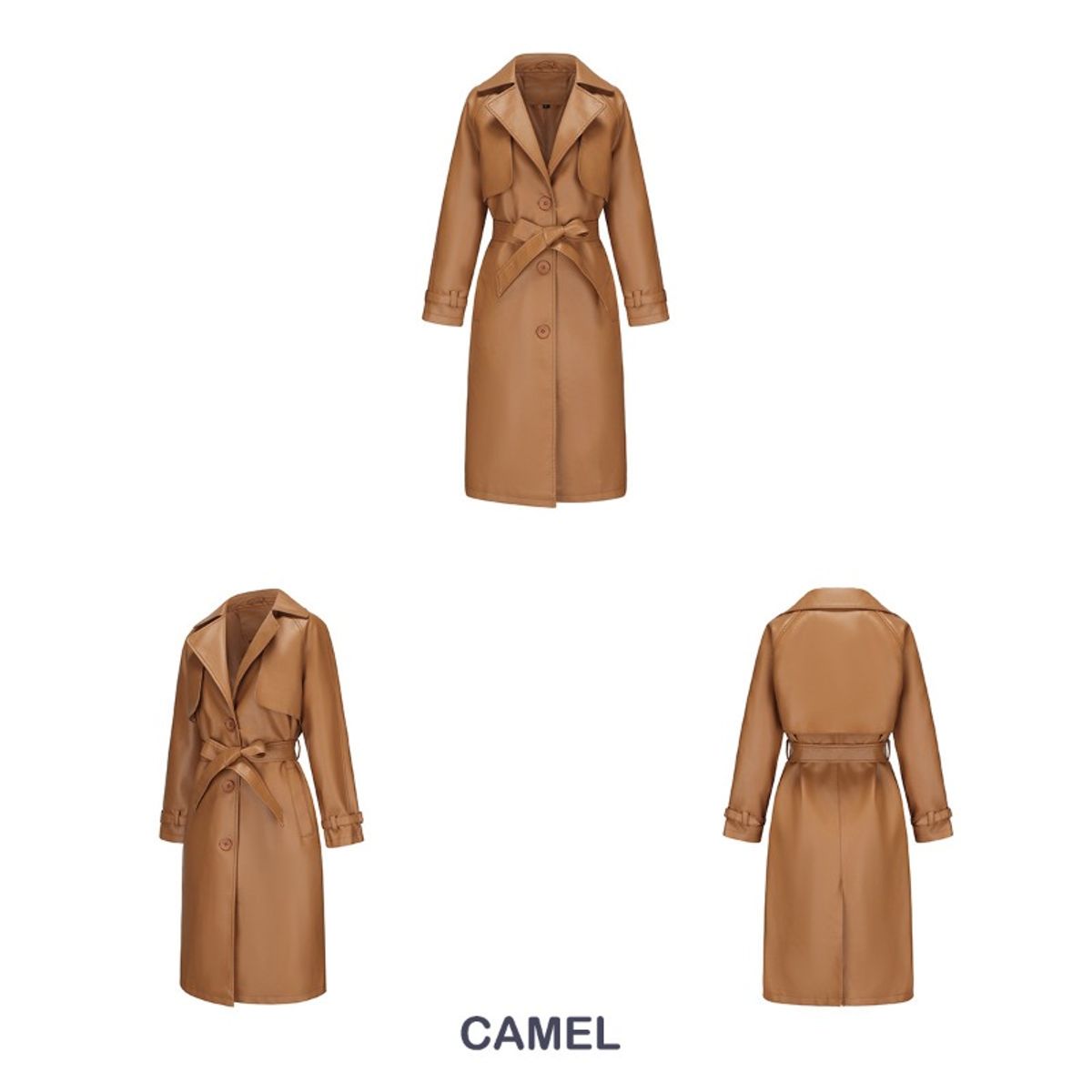 GIOIO - Gabardina Mujer Sintético Largo Cinturón Clásico Fluido Moderno​