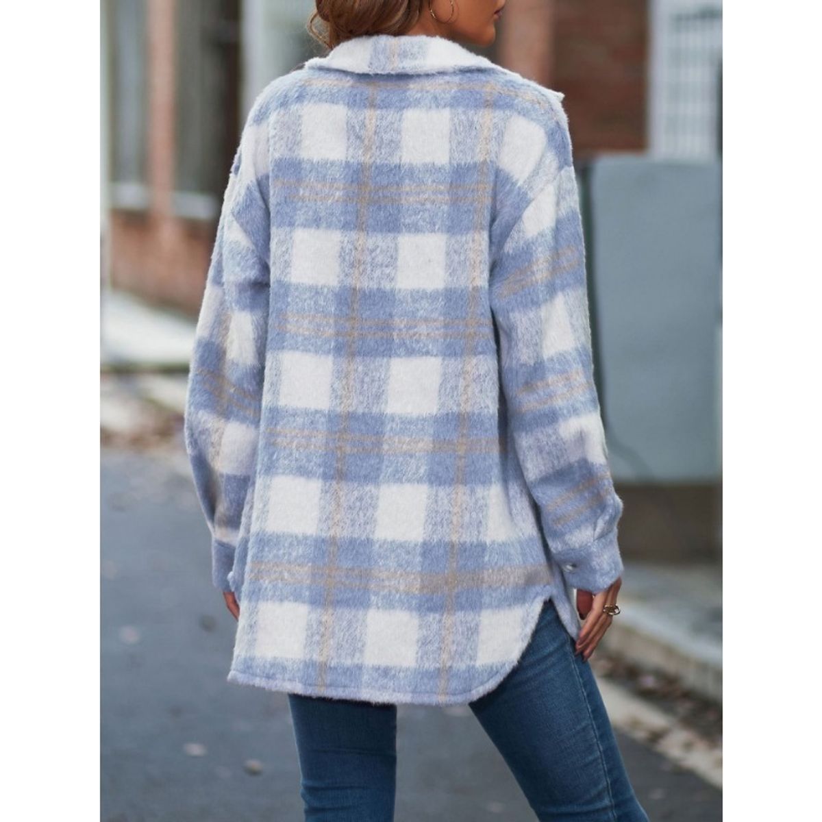 GIOIO - Abrigo Mujer Cuadros Lana Gruesa Elegante Corte Preciso​