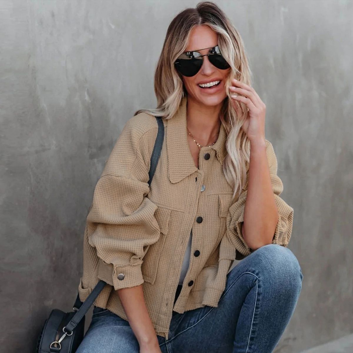 GIOIO - Cárdigan Mujer Cuadros Cruzados Oficina Elegante Abrochado Abierto​