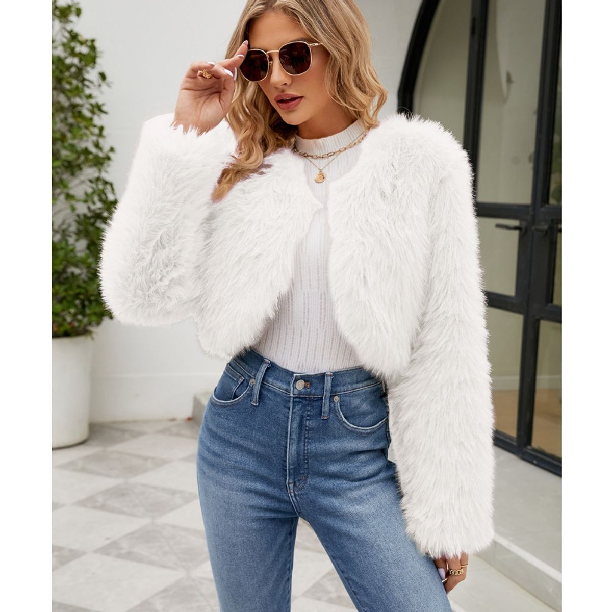 GIOIO - Abrigo Mujer Corto Ecopiel Urbano Moderno Cálido Versátil​