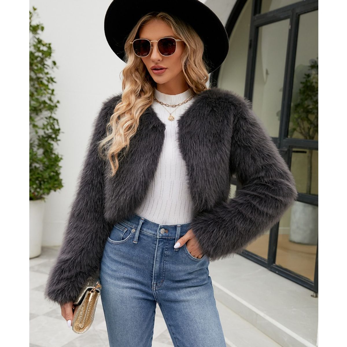 GIOIO - Abrigo Mujer Corto Ecopiel Urbano Moderno Cálido Versátil​