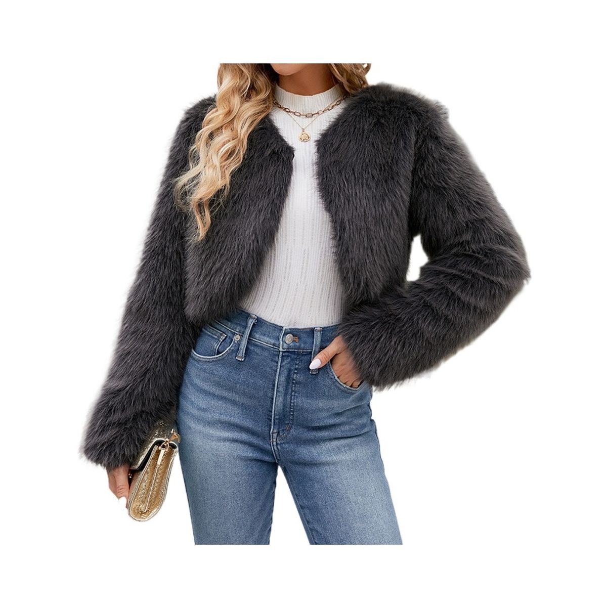 GIOIO - Abrigo Mujer Corto Ecopiel Urbano Moderno Cálido Versátil​