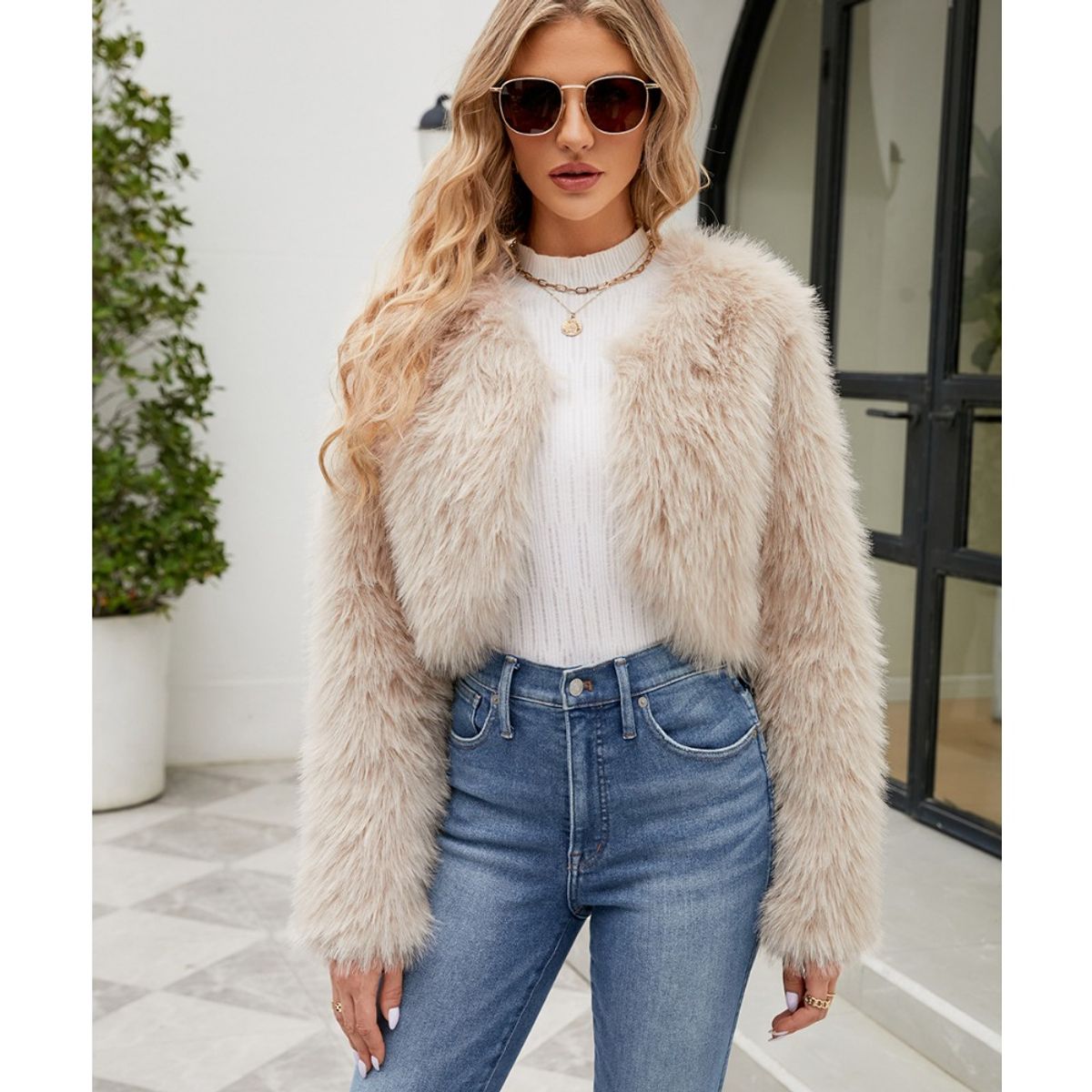 GIOIO - Abrigo Mujer Corto Ecopiel Urbano Moderno Cálido Versátil​